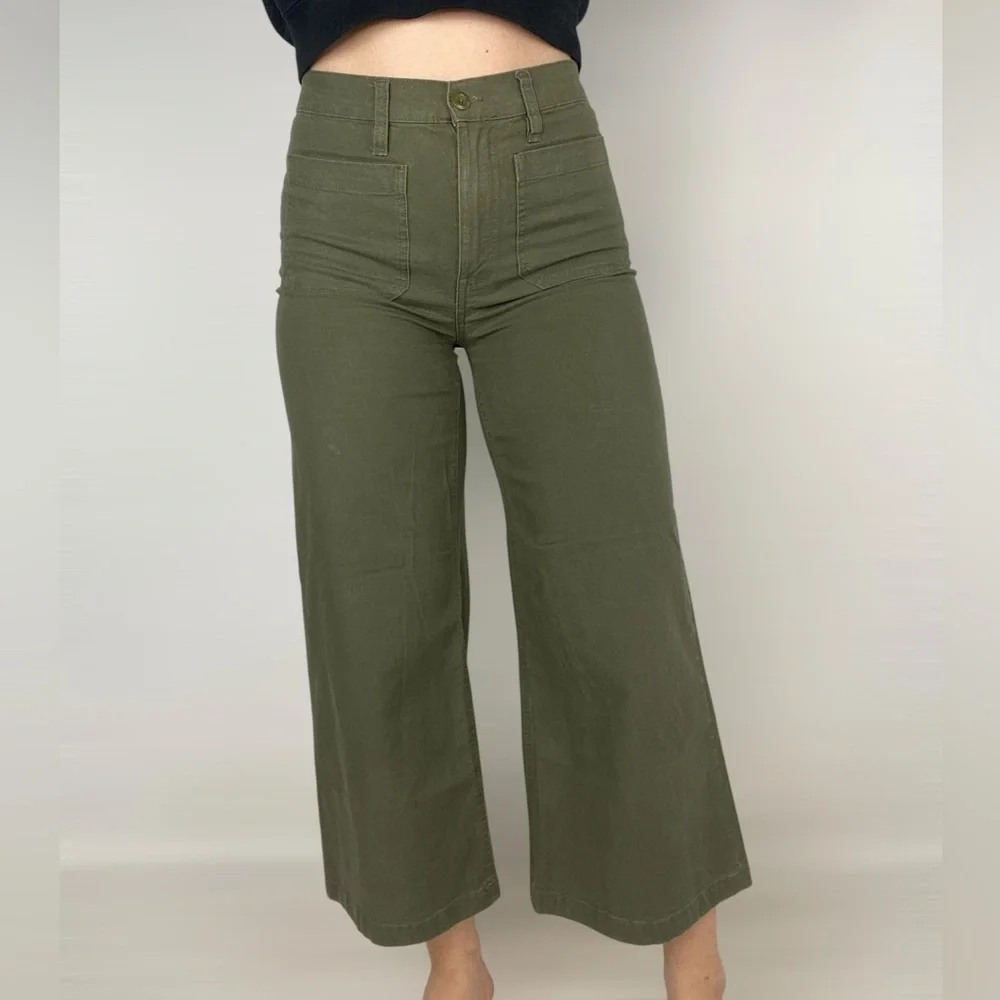 J CREW POINT SUR Wide Leg Crop Size 27 Stretch High Rise‎ Boho Casual Green